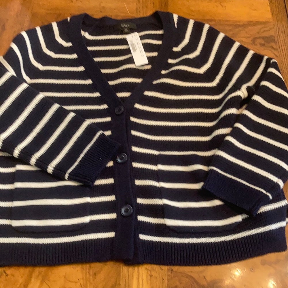 J. Crew Navy and White Striped Cardigan